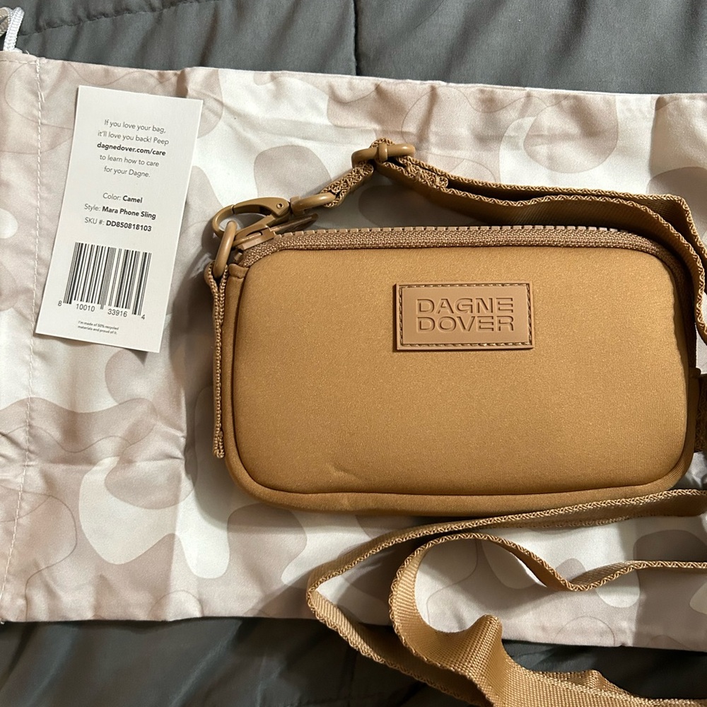Dagne Dover Camel Micro Phone Sling Crossbody Bag